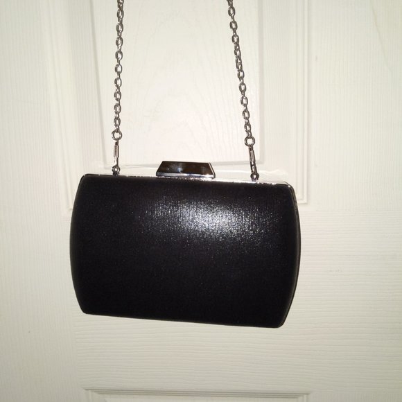 Black sparkle glitter silver chain purse clutch - Picture 7 of 8